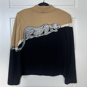 Vintage St. John Sport Wool Blend Knit Sweater Full Zip With Leopard Size Small